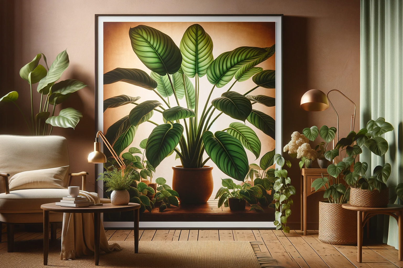Vibrant Philodendron Congo Green plant in an elegant indoor garden setting.